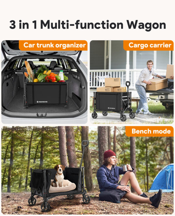 3 in 1 Collapsible Wagon, 120L & 220lbs, Black