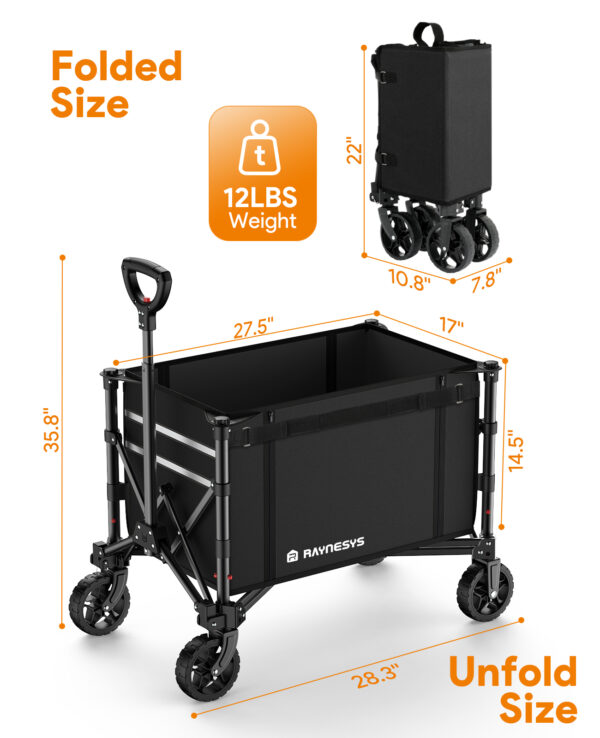 3 in 1 Collapsible Wagon, 120L & 220lbs, Black