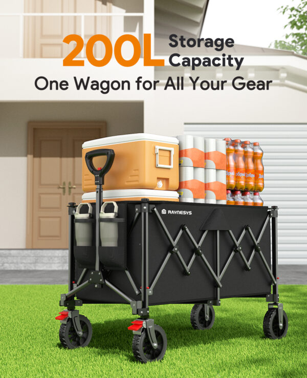 Utility Collapsible Wagon, 200L & 440lbs, Black