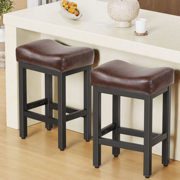 Counter Height Bar Stools Set of 2, 24 Inch, Brown+Black