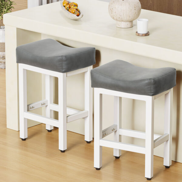 Counter Height Bar Stools Set of 2, 24 Inch, Grey+White
