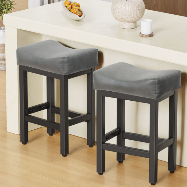 Counter Height Bar Stools Set of 2, 24 Inch, Grey+Black