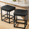 Faux Leather Counter Stools Set of 2, 24 Inch, Black
