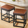 Faux Leather Counter Stools Set of 2, 24 Inch, Brown