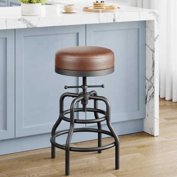 Industrial Vintage Adjustable Bar Stool, 22-29 Inch, Brown
