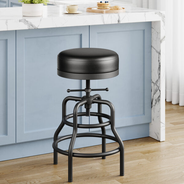Industrial Vintage Adjustable Bar Stool, 22-29 Inch, Black