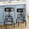 Industrial Vintage Adjustable Bar Stools Set of 2, 22-29 Inch, Black