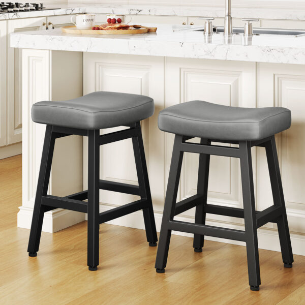 Kitchen Bar Stools Set of 2, 24 Inch, Grey+Black