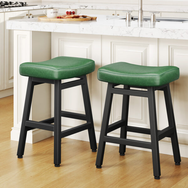 Kitchen Bar Stools Set of 2, 24 Inch, Forest Green
