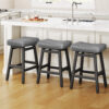 Kitchen Bar Stools Set of 3, 24 Inch, Grey+Black
