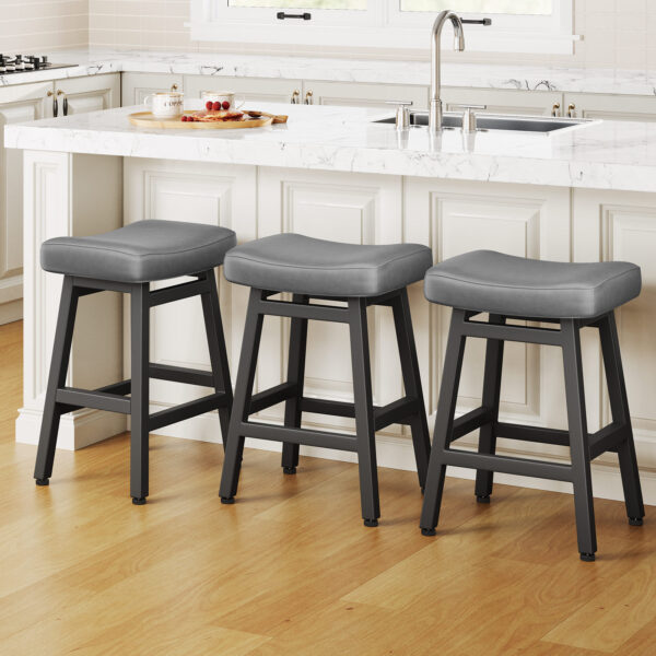 Kitchen Bar Stools Set of 3, 24 Inch, Grey+Black