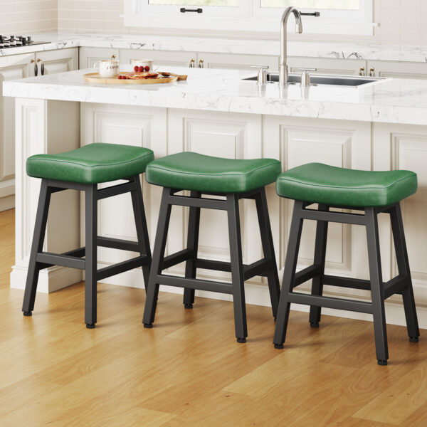 Kitchen Bar Stools Set of 3, 24 Inch, Forest Green