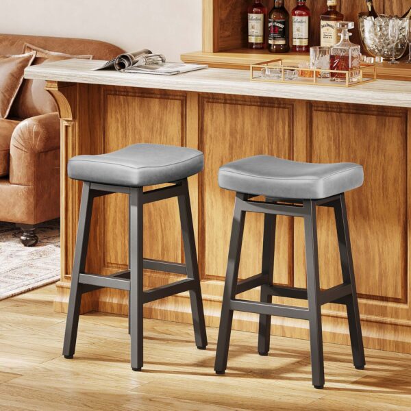 Kitchen Bar Stools Set of 2, 29 Inch, Grey+Black