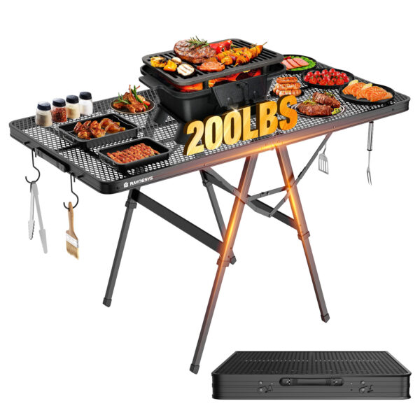 Folding Grill Table with Mesh Desktop, 200 LBS, XL Size