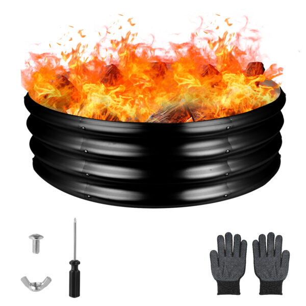 36 Inch Round Galvanized Fire Pit Ring, 3 Feet, Black