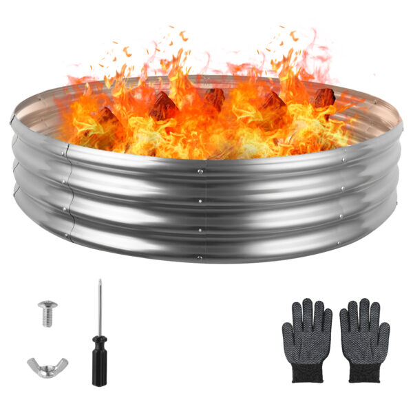 60 Inch Round Galvanized Fire Pit Ring, 5 Feet, Silver