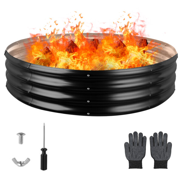 60 Inch Round Galvanized Fire Pit Ring, 5 Feet, Black