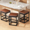 Faux Leather Counter Stools Set of 3, 24 Inch, Brown