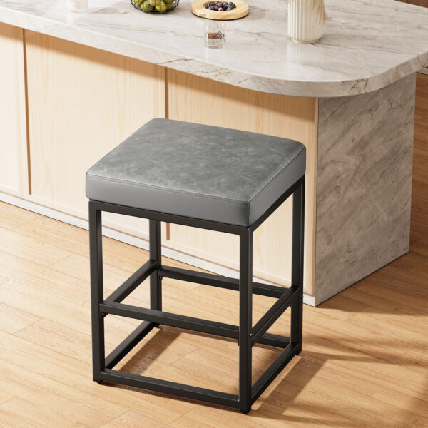 Faux Leather Counter Stool, 24 Inch, Grey