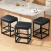 Faux Leather Counter Stools Set of 3, 24 Inch, Black