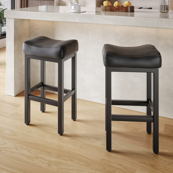 Counter Height Bar Stools Set of 2, 29 Inch, All Black
