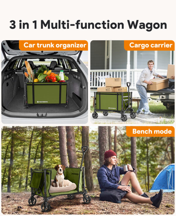 3 in 1 Collapsible Wagon, 120L & 220lbs, Army Green