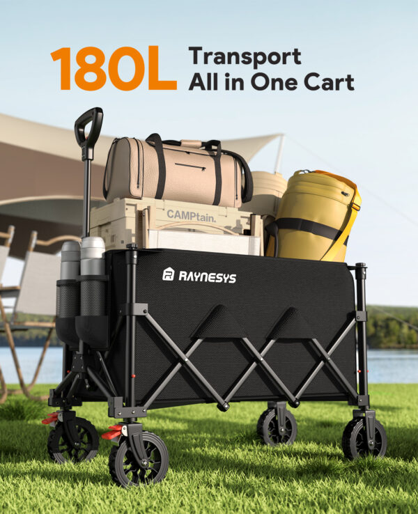 Heavy Duty Collapsible Wagon, 180L & 330lbs, Black