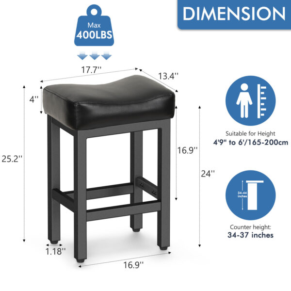 Counter Height Bar Stools Set of 2, 24 Inch, All Black