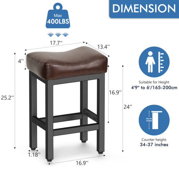 Counter Height Bar Stools Set of 3, 24 Inch, Brown+Black
