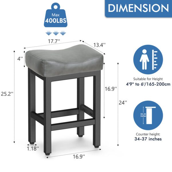 Counter Height Bar Stools Set of 3, 24 Inch, Grey+Black