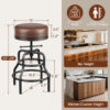 Industrial Vintage Adjustable Bar Stools Set of 3, 22-29 Inch, Brown