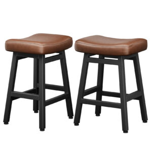 Kitchen Bar Stools Set of 2, 24 Inch, Brown+Black