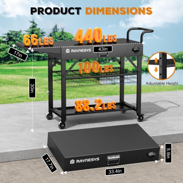 2 Folding Outdoor Grill Cart, 440 LBS, With 2-Tier Storage Rack
