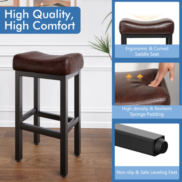 Counter Height Bar Stools Set of 2, 29 Inch, Brown+Black
