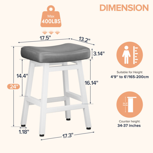 Kitchen Bar Stools Set of 2, 24 Inch, Grey+White