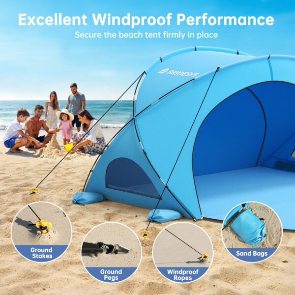 Beach Tent, with UPF50+ UV Protection, 6 Persons, Sky Blue