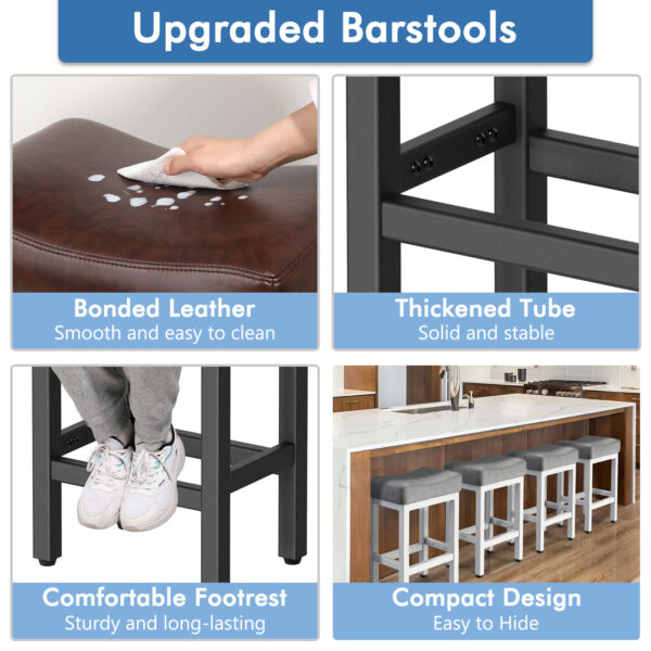 Counter Height Bar Stools Set of 3, 24 Inch, Brown+Black