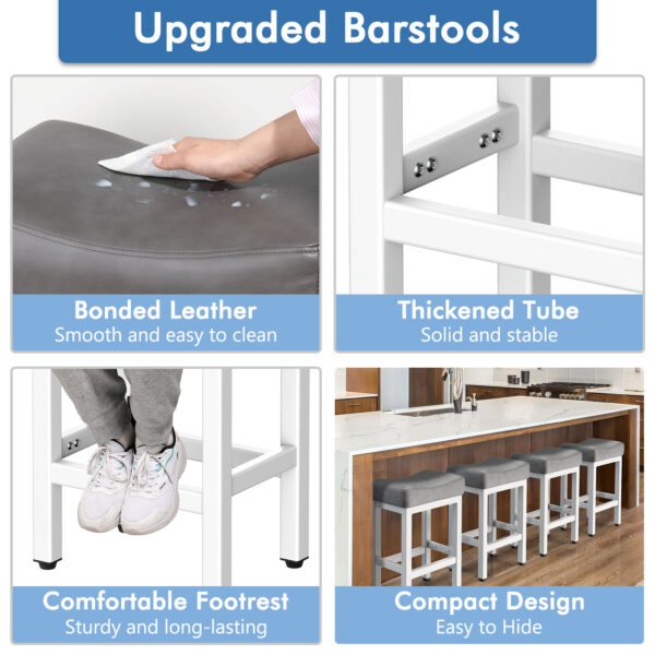 Counter Height Bar Stools Set of 3, 24 Inch, Grey+White