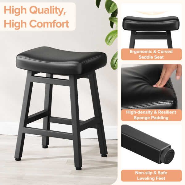 Kitchen Bar Stools Set of 2, 24 Inch, Black