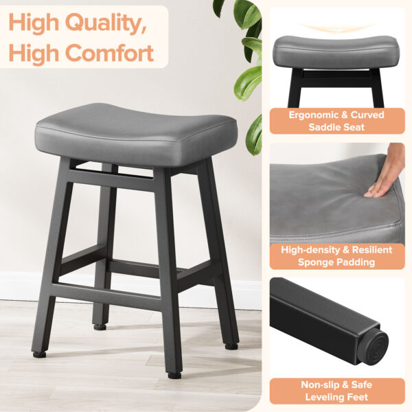Kitchen Bar Stools Set of 2, 24 Inch, Grey+Black