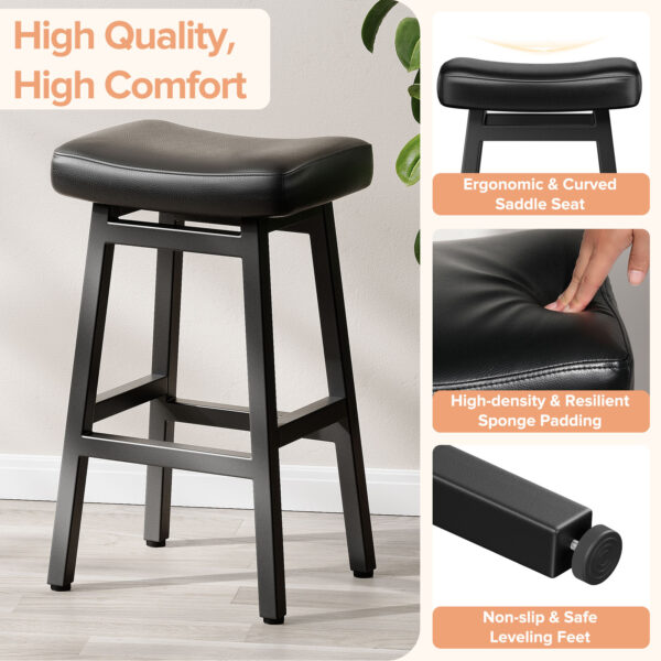 Kitchen Bar Stools Set of 2, 29 Inch, Black