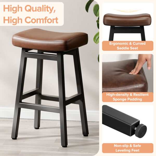 Kitchen Bar Stools Set of 2, 29 Inch, Brown+Black