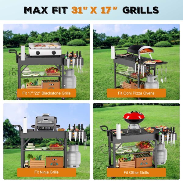 4 Folding Outdoor Grill Cart, 440 LBS, With 2-Tier Storage Rack