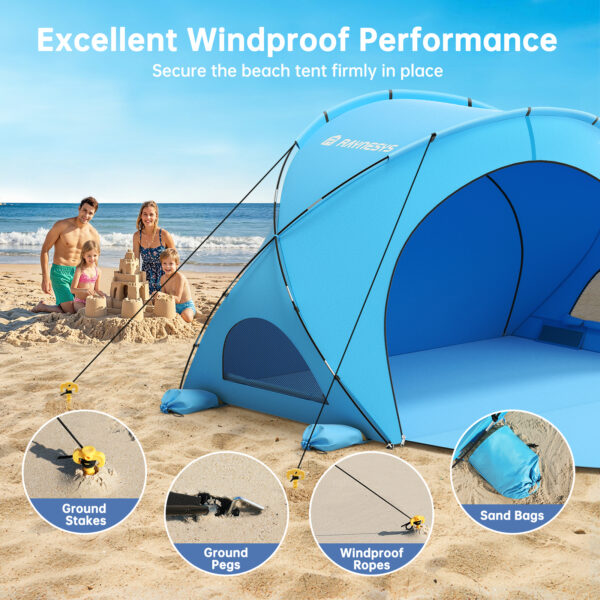 4 Beach Tent, with UPF50+ UV Protection, 4 Persons, Sky Blue