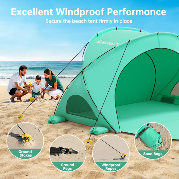 4 Beach Tent, with UPF50+ UV Protection, 3 Persons, Mint Green