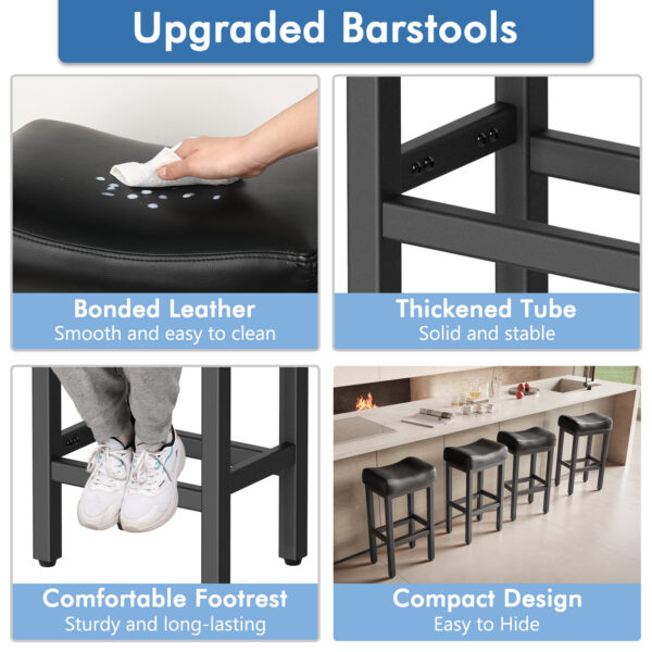 Counter Height Bar Stools Set of 2, 29 Inch, All Black