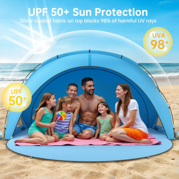 Beach Tent, with UPF50+ UV Protection, 6 Persons, Sky Blue