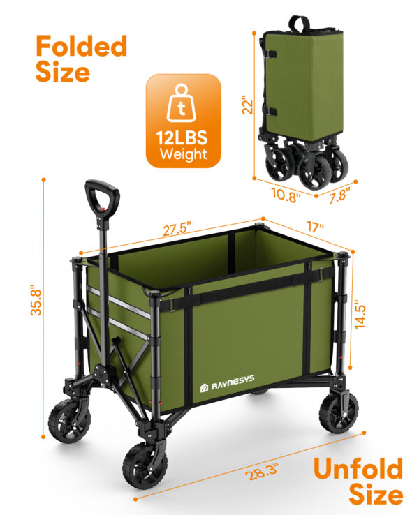 3 in 1 Collapsible Wagon, 120L & 220lbs, Army Green