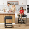 Faux Leather Counter Stools Set of 3, 24 Inch, Black