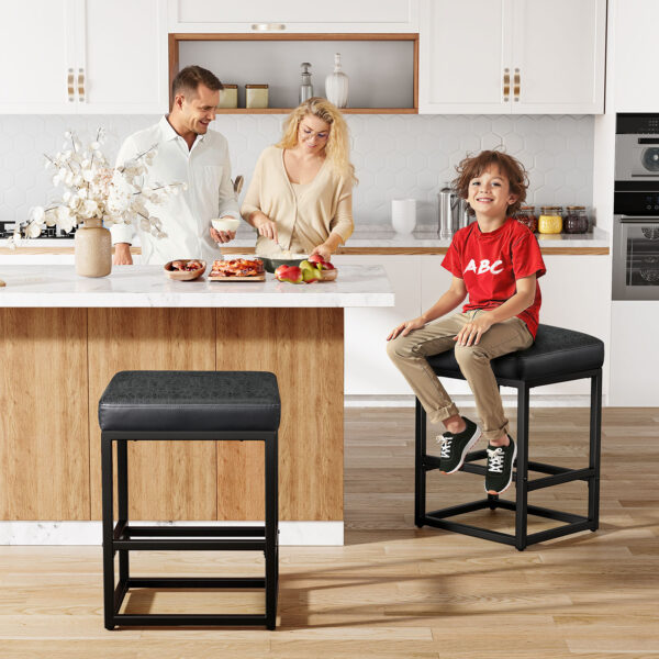 Faux Leather Counter Stools Set of 3, 24 Inch, Black